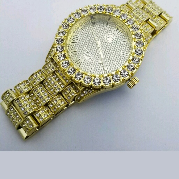 HIP HOP ICED OUT LAB DIAMOND WATCH & CUBAN LINK CH - Picture 5 of 6